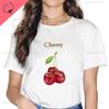 Летняя женская мода с принтом вишни, топы с круглым вырезом, футболки, цветочные графические рукава, женская уличная одежда, простая