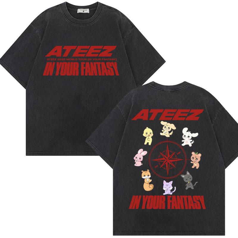 ATEEZ World Tour in Your Fantasy Graphic T Shirt Harajuku Kpop Vintage Washed Tshirt Unisex Fashion Casual Cotton Tshirts