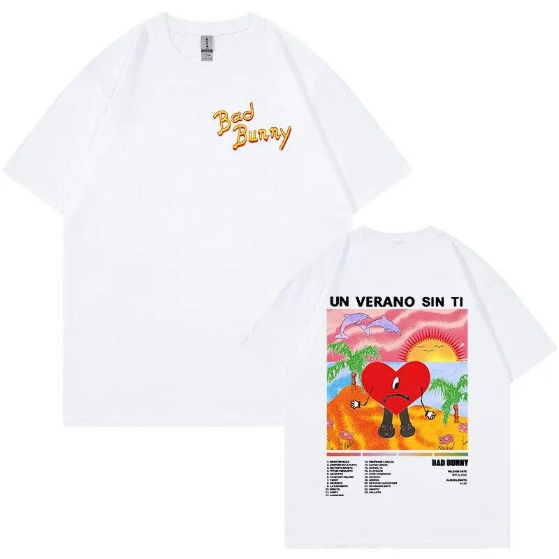 Футболка с графическим принтом Bad Bunny Un Verano Sin Ti, одежда унисекс, модные футболки в стиле хип-хоп с короткими рукавами, уличная одежда унисекс