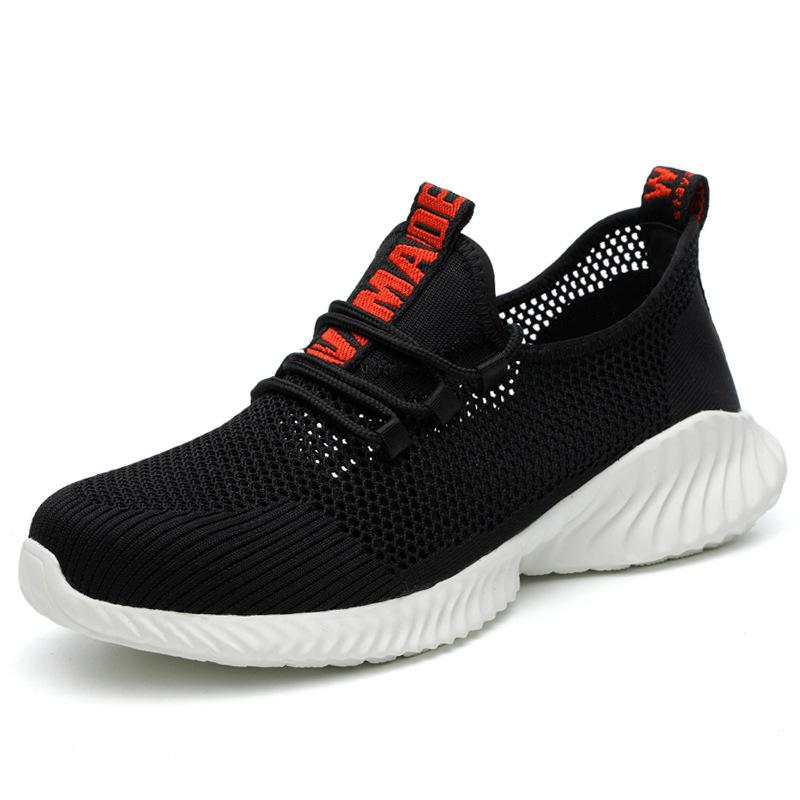 Fashion Summer Mesh Safety Shoes Breathable Lightweight Black Iron Toe Work Shoes Anti-slip Sports Safety Work Sneakers For Men Women