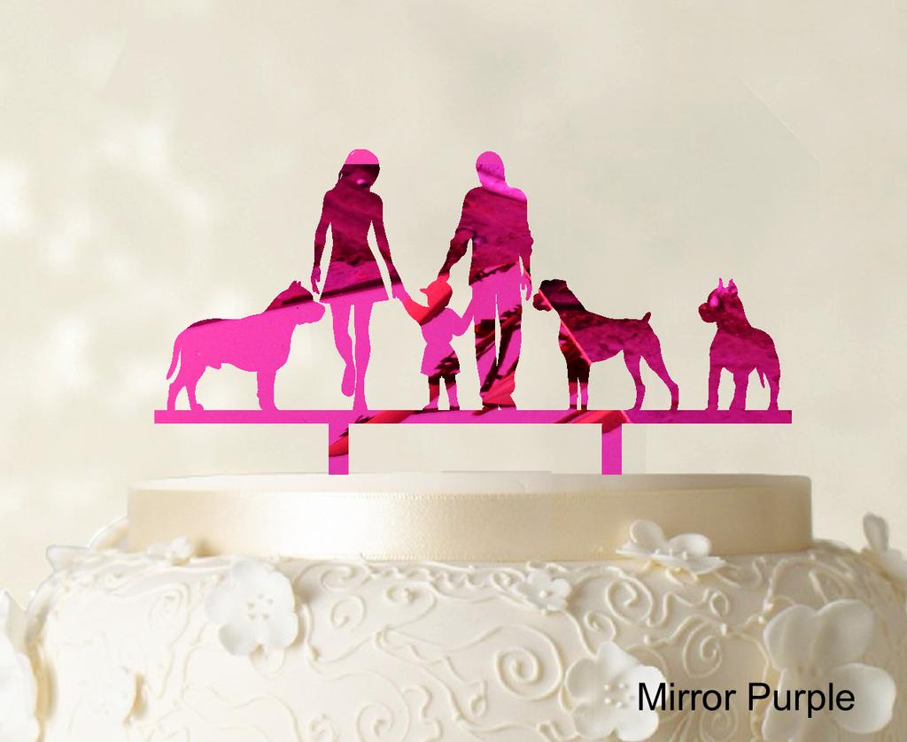 Изготовленный на заказ топпер для семейного торта с собаками, силуэт свадебного торта, топпер для украшения торта, вариант, доступный 6 "-7" дюймов