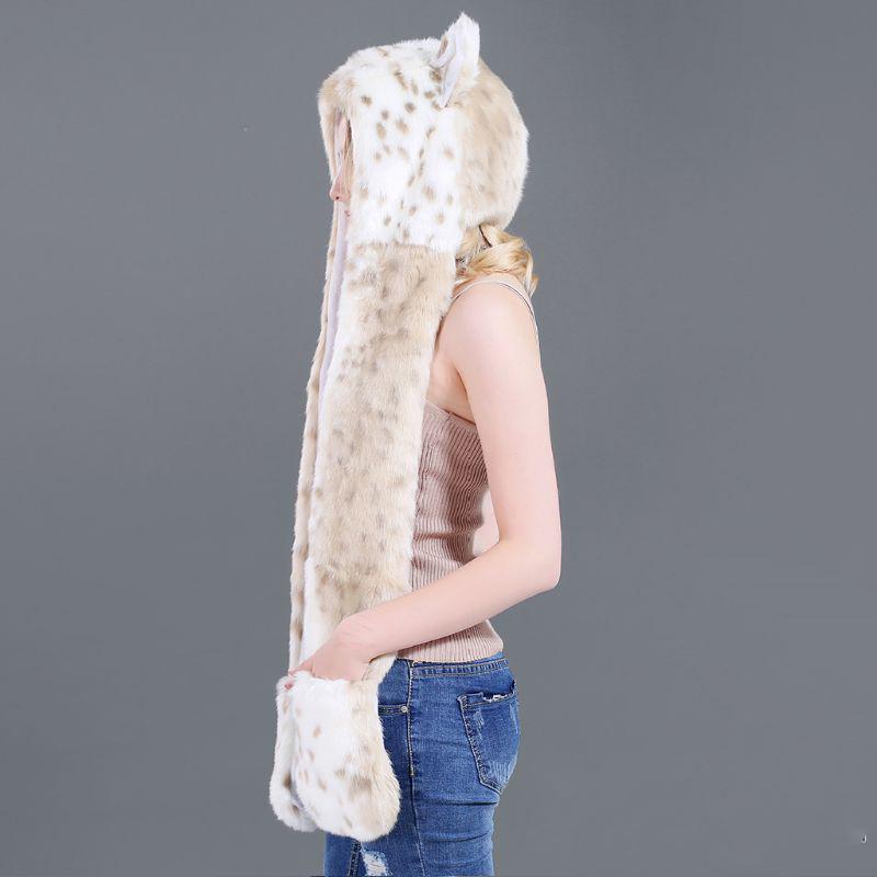 3 в 1 Женская и мужская пушистая плюшевая шапка-ушанка с изображением волка и леопарда, шапка с лапами, варежки, перчатки, утепленная зимняя теплая шапка-бомбер с ушами