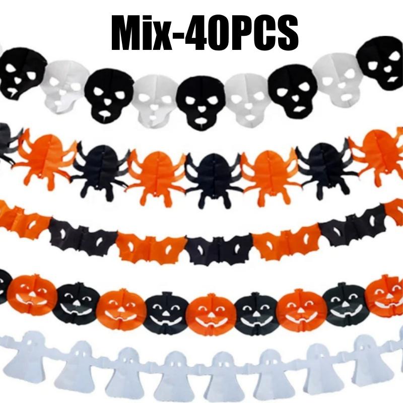Mantle Hanging Decor Halloween Banner 3M Black Orange Paper Garland Spooky Pumpkins Bats Spider Party Decoration Solution
