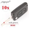 jingyuqin 10pcs HCA Hu83 Flip Remote Key Shell 2 Button for Peugeot 307 408 308 3008 Citroen C2 C5 C6 C8 Xsara Picasso Fob Case