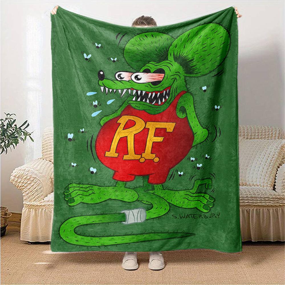 1 шт. Плед Rat Fink, Мягкий фланелевый, Уютный, Всесезонный полиэстер, Идеально подходит для дома, офиса