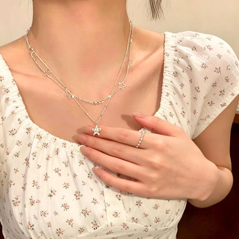 Нежное мерцающее двойное сложенное подвеска-звезда из циркония, ожерелье женское новое, легкая роскошь, высококачественная цепочка на ключицу, шейная цепочка