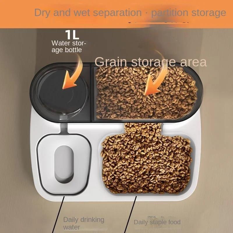 Автоматическая кормушка для кошек большой вместимости, миска для питьевой воды, товары для питомцев, контейнер-дозатор для корма для собак с разделением влажного и сухого корма