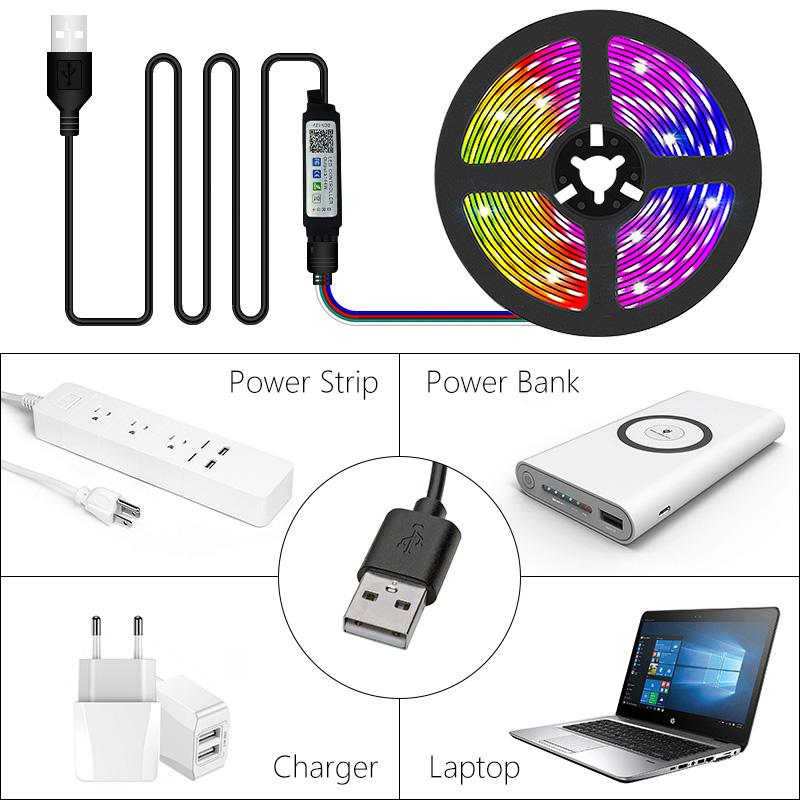 Bluetooth USB LED Strip Light RGB SMD 5V LED Lights Flexible 1-30M Lamp Tape Ribbon RGB TV Desktop Screen BackLight Diode Tape