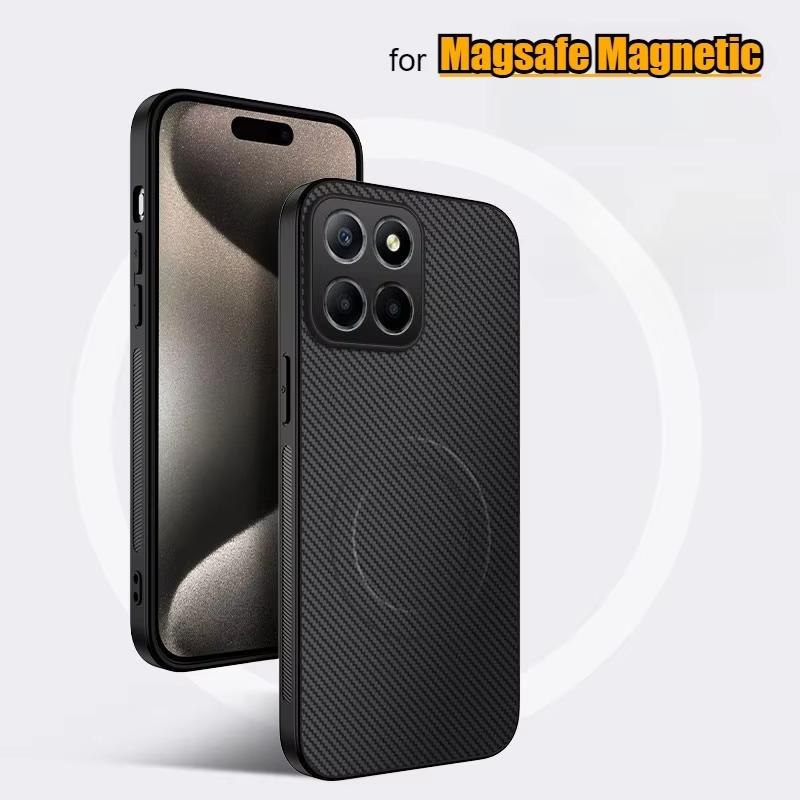 Чехол с текстурой углеродного волокна для Magsafe для Honor X8C X7C Honor 200 Smart Магнитная беспроводная зарядка Ударопрочная матовая силиконовая задняя крышка
