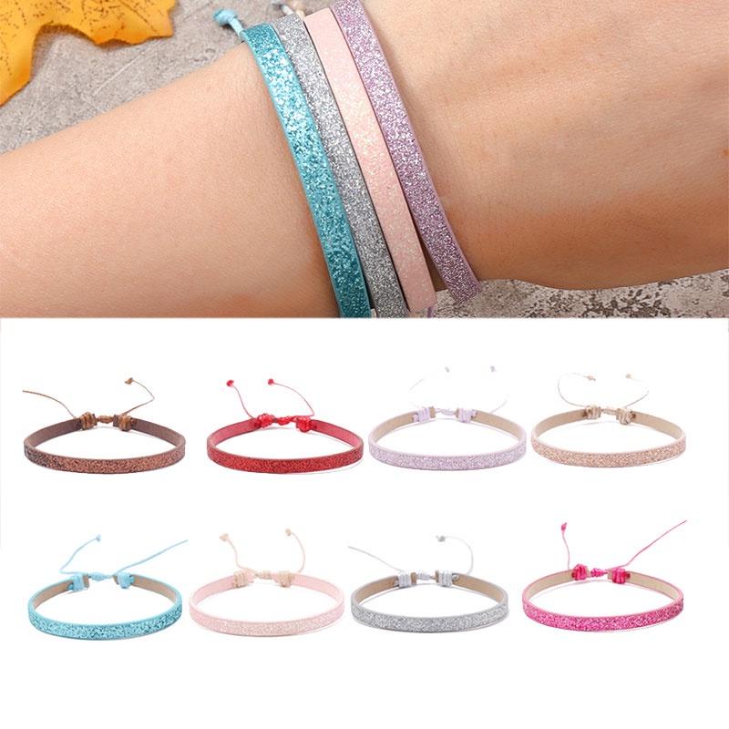 Colorful Sparkly Pu Leather Handmade Pullable Women's Bracelet Simple And Artistic European And American Style