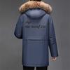 Winter Men's Fur Collar Mid Length Down Jacket Casual Thick Hooded Fashionable and Warm Long Jacket