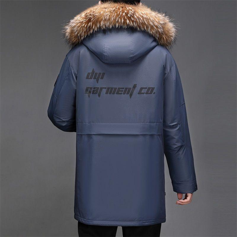 Winter Men's Fur Collar Mid Length Down Jacket Casual Thick Hooded Fashionable and Warm Long Jacket