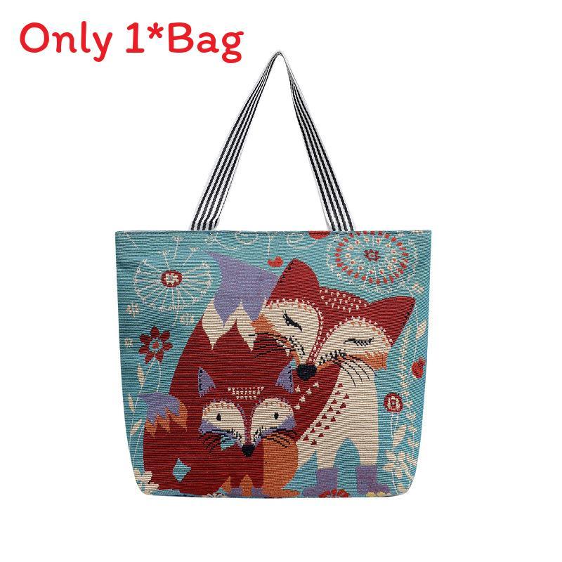 Canvas Butterfly Elephant Cat Tote Bag For Women With Sewn Details For Daily Use