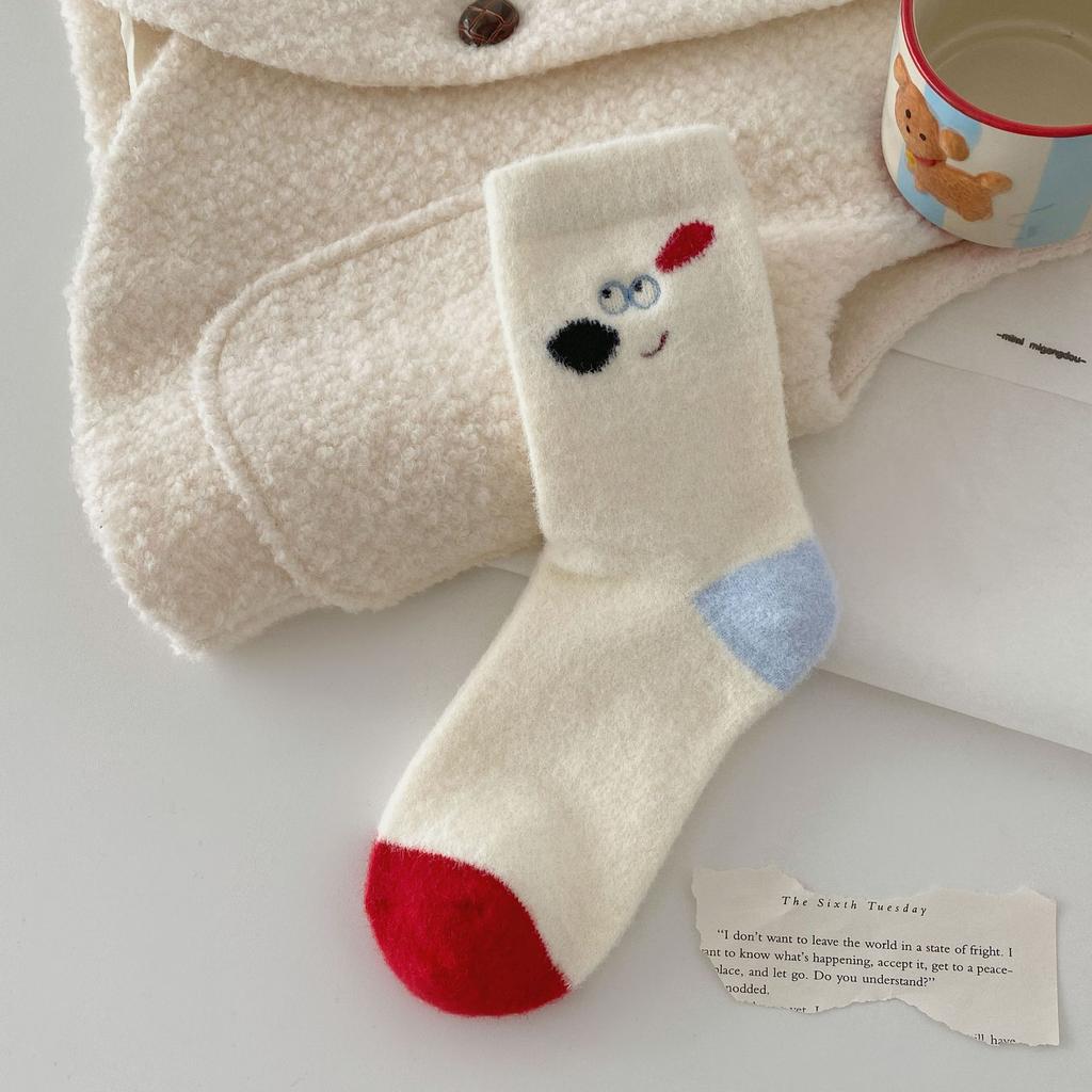 Мягкие восковые австралийские флисовые носки, этикетка из ткани с ворсом щенячьего меха, носки средней длины с помпонами, утолщенные теплые носки средней длины