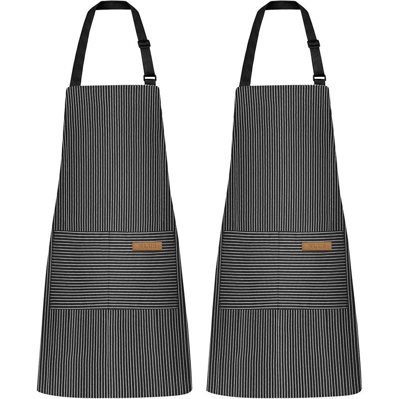2‑Pack Stain‑Resistant Striped Sleeveless Aprons, Polyester Work Apron Set with Front Pockets for Home Kitchen & Catering