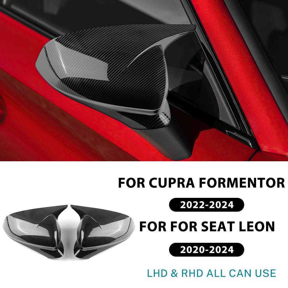 YJTX6 Rearview Mirror Cover For Seat Leon MK4 2020 2021-2023 2024 Cupra Formentor 2022-2024 Carbon Fiber ABS Glossy Black Mirror Cap
