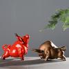 Luxury Ceramic Retro Bronze or Red Lucky Cattle Cow Ox Statue Nordic Home Decor Bull Sculpture Desk Ornament Animal Figurine Toy