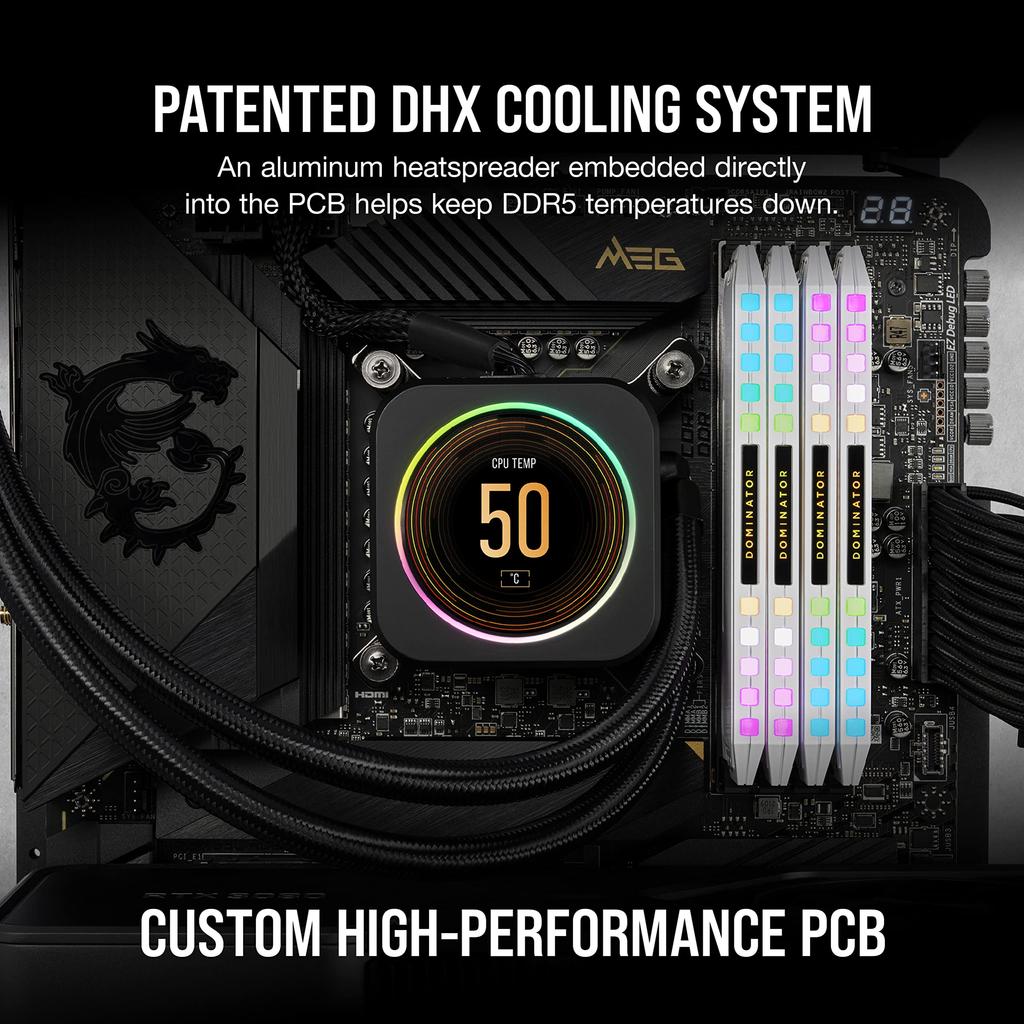 Corsair Dominator Platinum RGB DDR5 64 ГБ DDR5 5600 МГц C40 Intel Optimized Desktop Memory Voltage Control Patented CORSAIR DHX Cooling 12 Ultra Bright