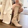 Pointed suede elastic thin boots Season women's high-heeled boots Skinny knee high boots but
