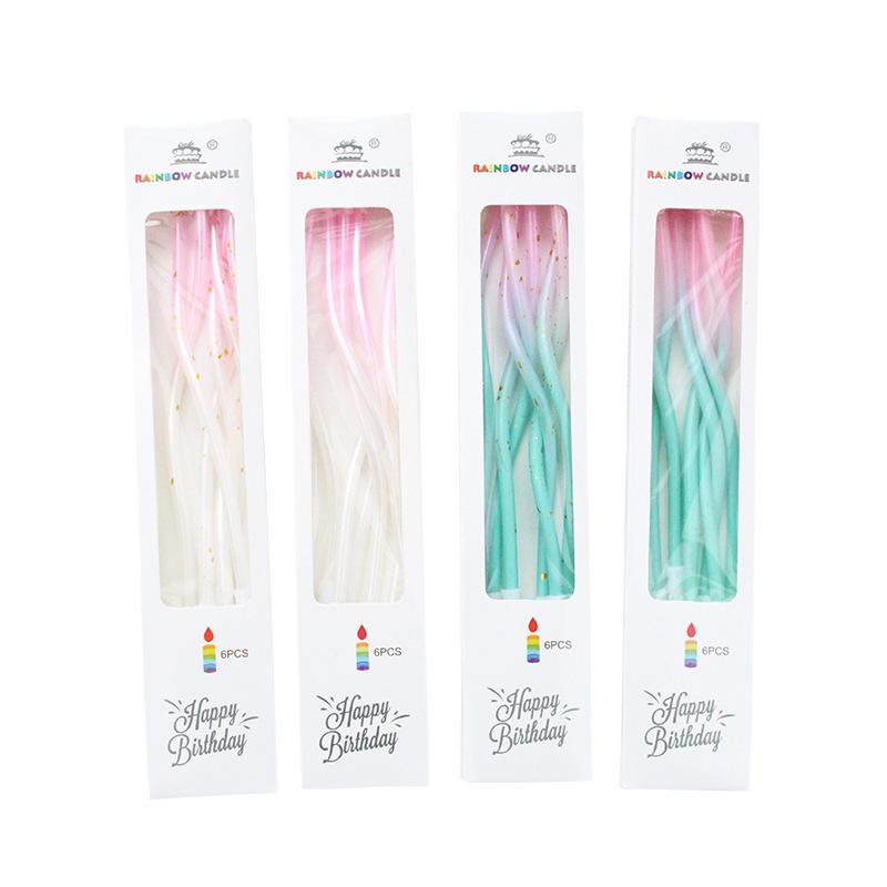 Gradient Pink and Green Curve Candle Party Gradient Pink Platinum Dot Spiral Candle