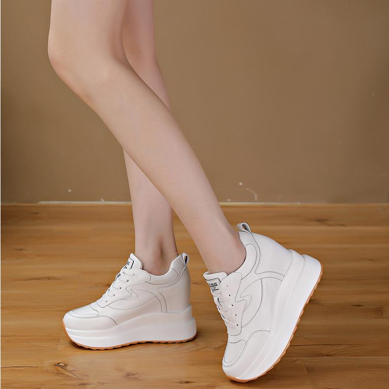 Fujin Кроссовки на платформе 10 см, массивная обувь из натуральной кожи для женщин, летняя обувь, весенне-осенние прогулочные кроссовки, модные