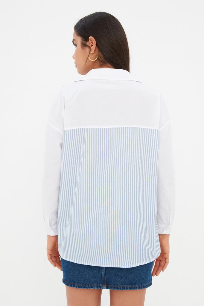 Женская модная новая рубашка в полоску цвета экрю, детальная тканая рубашка большого размера, широкий крой