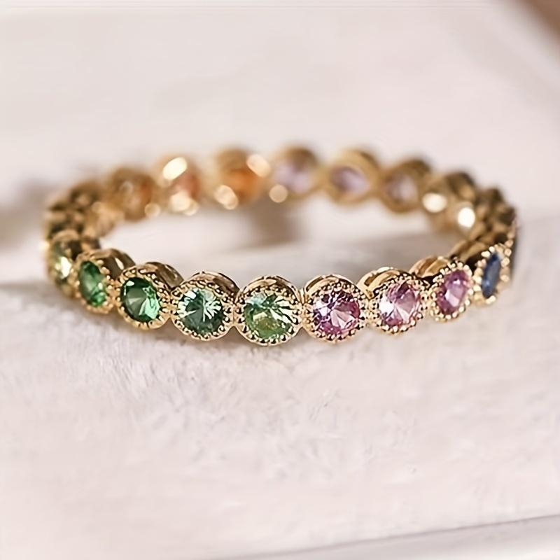 Women's Multi-Color Synthetic Ring Set - KC Golden Plated, Synthetic Cubic Zirconia Mosaic, All-Season Jewelry | Stylish Holiday Accessory | September