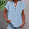 Women's Fashion Casual Solid Colour V-Neck Short Sleeve Button Down Shirt T-Shirt Top