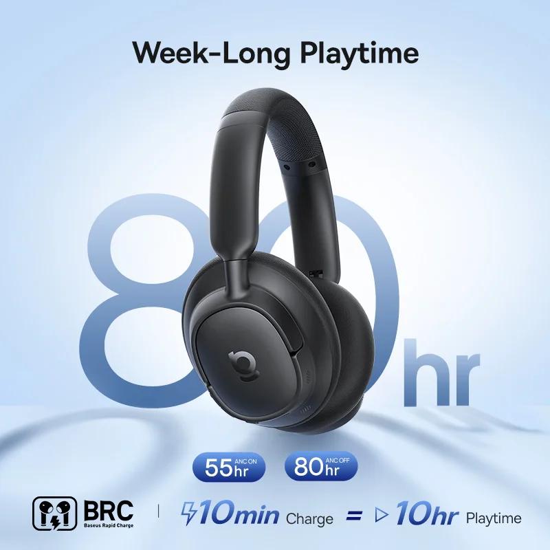 Baseus EH10 NC ANC Wireless Headphones 45dB Adaptive Hybrid Noise Cancelling Headsets Hi-Res LDAC Headphone Bluetooth 6.0 80Hrs