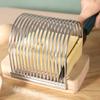 Bread Slicer with Crumb Tray Adjustable Width Stainless Steel Wood Foldable Loaf Cake Cutting Guide Homemade Bagels Cheese Potatoes Kitchen