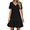 Ladies Casual Sexy Solid Color V-neck Loose Patchwork Short Sleeve Dress