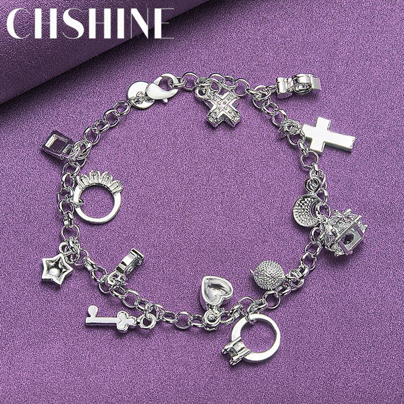 CHSHINE Кольцо из стерлингового серебра 925 пробы/звезда/крест/сердце/ключ/замок/круглый браслет-подвеска модный очаровательный свадебный браслет для женщин ювелирные изделия