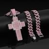 Women's Bling Full Pink Zircon Cross Pendant Cuban Chain Hip Hop Streetwear Zinc Alloy Gold Plated Necklace