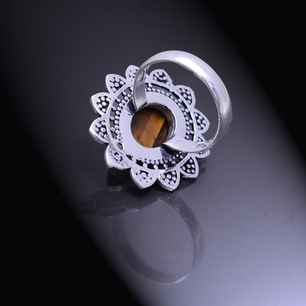 Натуральный камень Тигровый глаз Ручной работы Кольцо из стерлингового серебра 925 пробы Размер 9.5 i0C22