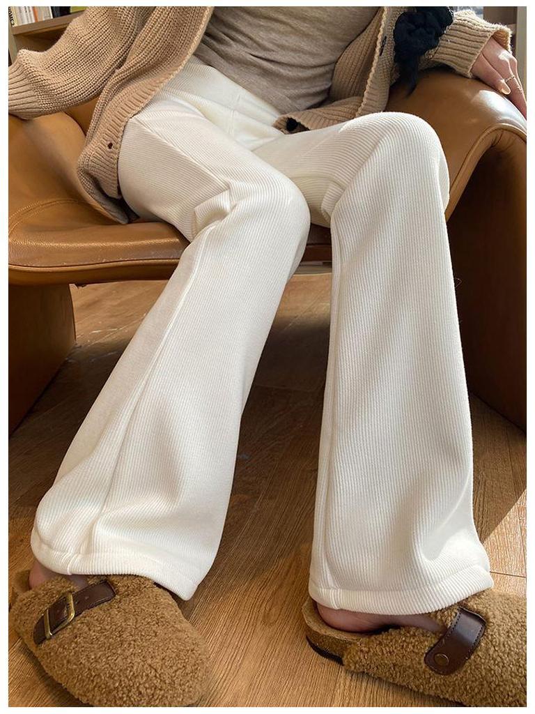 Женские брюки клеш на флисовой подкладке - С высокой посадкой, Облегающие, Трикотажные Повседневные для осени и зимы 2024