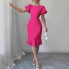 Женские облегающие платья с короткими пышными рукавами, платье миди с круглым вырезом и оборками, юбка «русалка», коктейльное платье для гостьи на свадьбу
