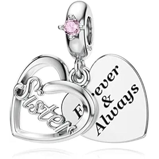 Медный Мать Сестры Дочь Друг Розовое Сердце Формы Шарм Подвеска Подходит Для Оригинального Браслета-Подвески Diy Женские Украшения