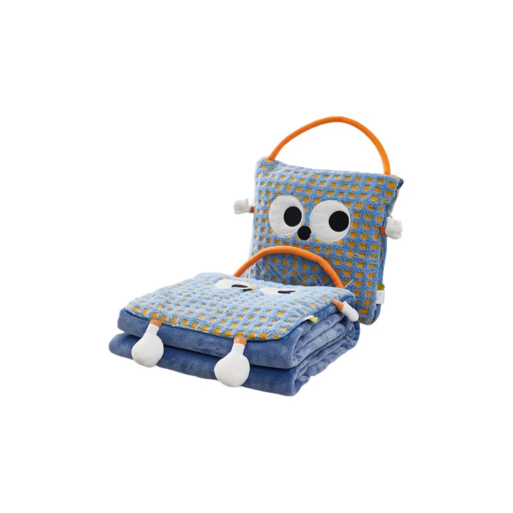 Big-eyed Embroidered Lamb Wool Flannel Blanket For Lunch Break, Work, And Car Use, Cartoon Cushion Pillow Blanket