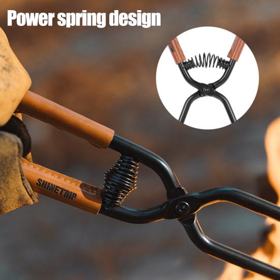 Щипцы для уличного камина с ручкой из искусственной кожи, углеродистая сталь, нержавеющая, жаропрочная, для кемпинга, костра, дрова, захват для бревен, зажим, инструмент