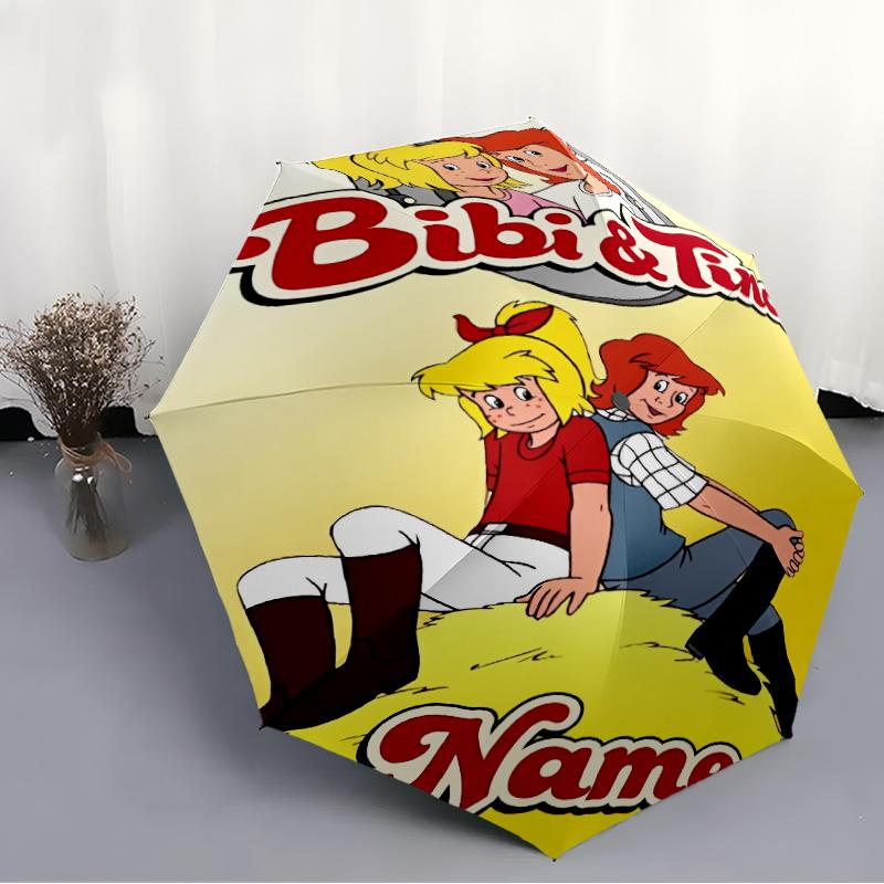 Custom Name Bibi Blocksberg Theme Automatic Umbrella, Lightweight & Portable, 8 Rib, Perfect for Outdoor Travel, Birthdays, Christmas, Gifts.