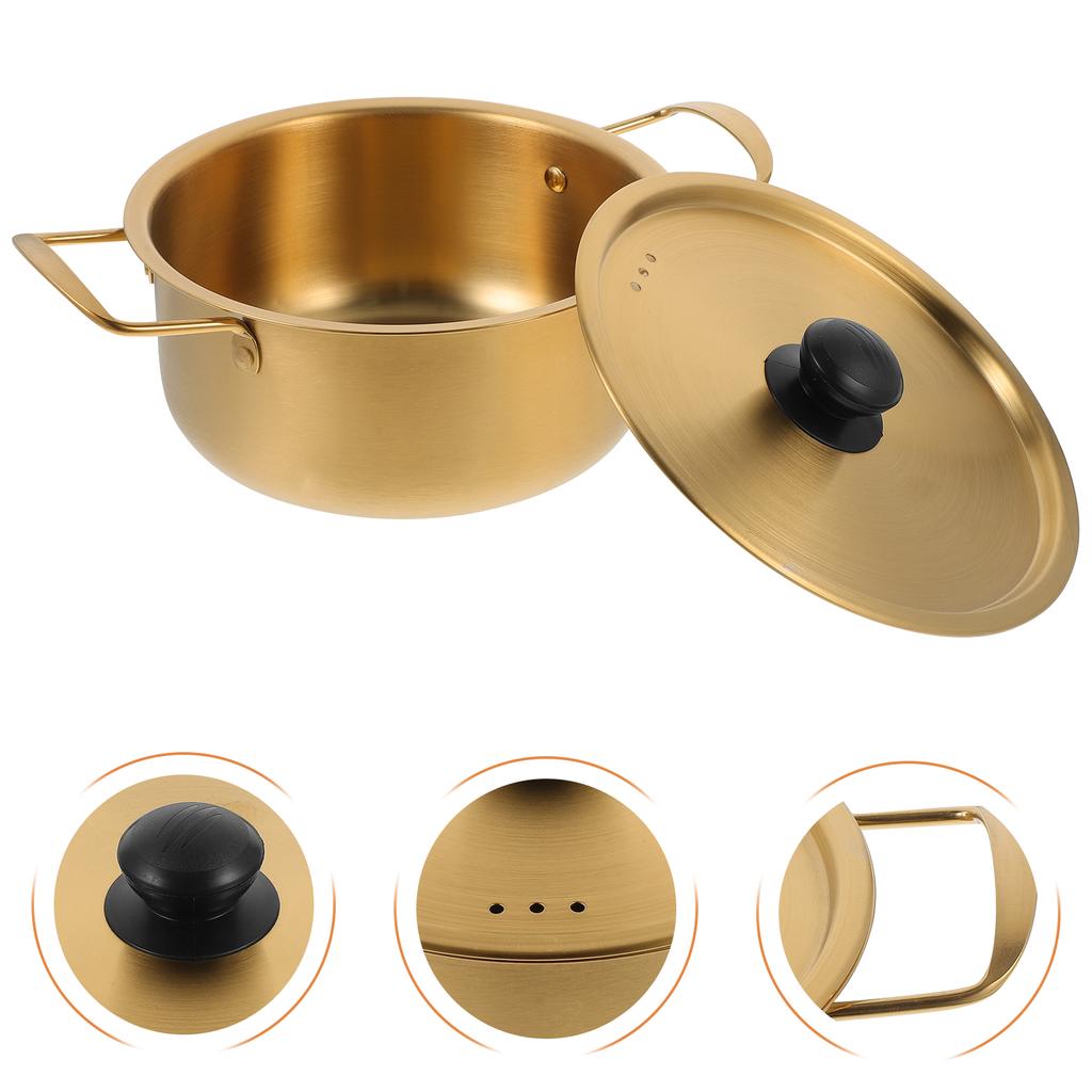 Кастрюля для лапши быстрого приготовления Рамен Суп Кастрюли из нержавеющей стали Корейская для приготовления пищи Паста Золотая кухня Большая с крышкой