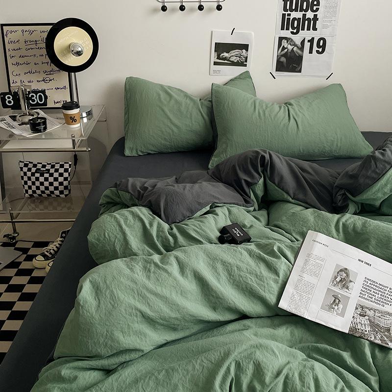 Простыня Пододеяльник Голый Сон Чистый Хлопок Набор из Четырех Предметов Стиранный Хлопок Мягкая Простыня Пододеяльник Однотонное Постельное Белье