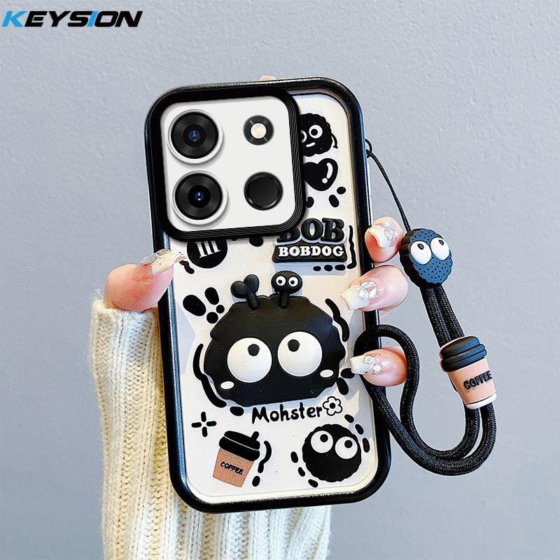 KEYSION Shockproof Case for TECNO Spark Go 2023 with Lanyard Silicone Cute 3D Cartoon Doll Phone Cover for TECNO Pop 7 Pro