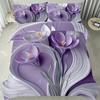 3 шт. Постельное белье Фиолетовые цветы 3D-печать Уютный мягкий пододеяльник Размер кинг, квин, твин Подарок на день рождения для взрослого Домашний декор для спальни
