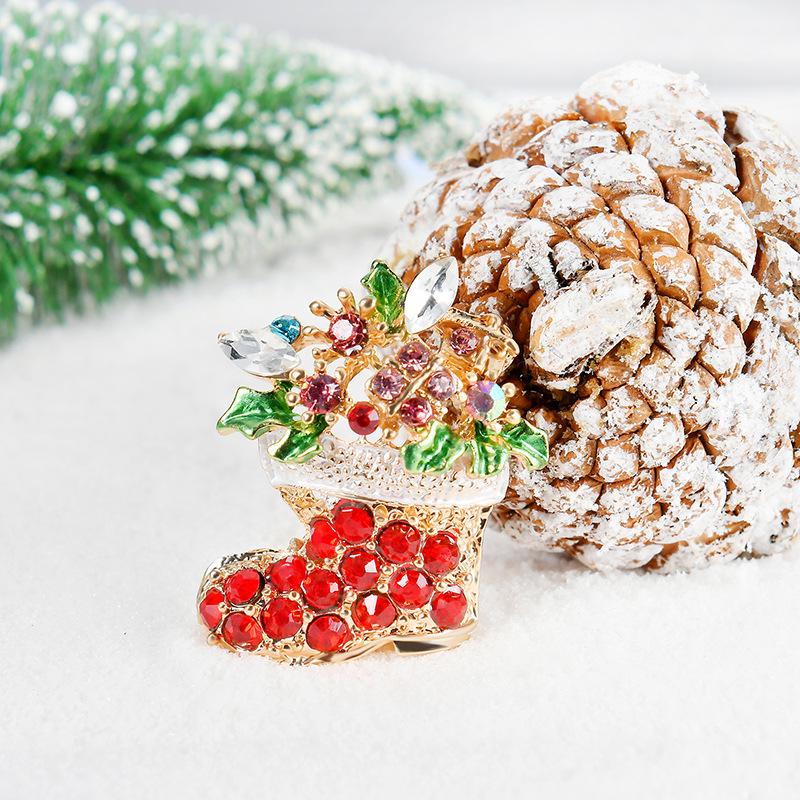 Red Crystal Christmas Boot Stocking Brooch Full Diamond Breastpin Christmas Gift Decoration for Women