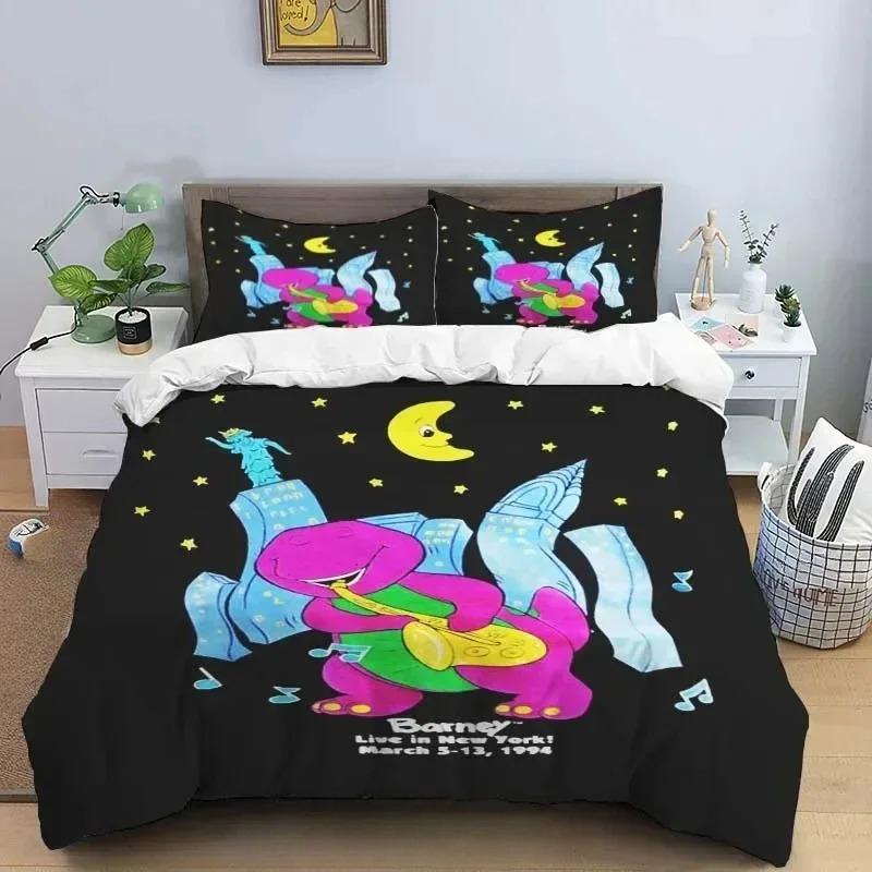 Barney Friends Cute Cartoon Bedding Collection Dinosaur Pattern Duvet Cover Pillow Case Boys Bedroom Double King Size Comforter Gift