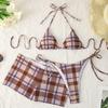 3 Pieces Bikinis Sexy Women Swimsuit Female Thong Plaid Swimwear Bikini Set Swimming Suit Beachwear Biquini Bathing Suit