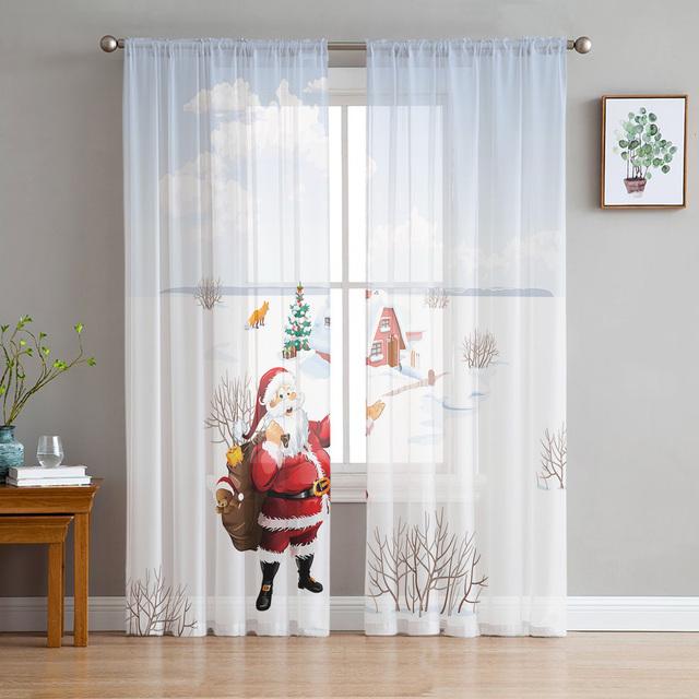 Рождественский бант, шар, рождественская елка, тюлевые шторы для украшения гостиной, современные шифоновые прозрачные вуали, рождественские шторы