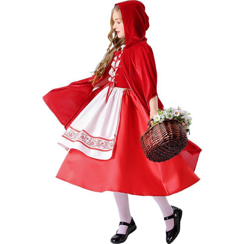 New Children's Halloween Fairy Tale Little Red Riding Hood Dress Retro Court Cosplay Costume Parent-child Costume