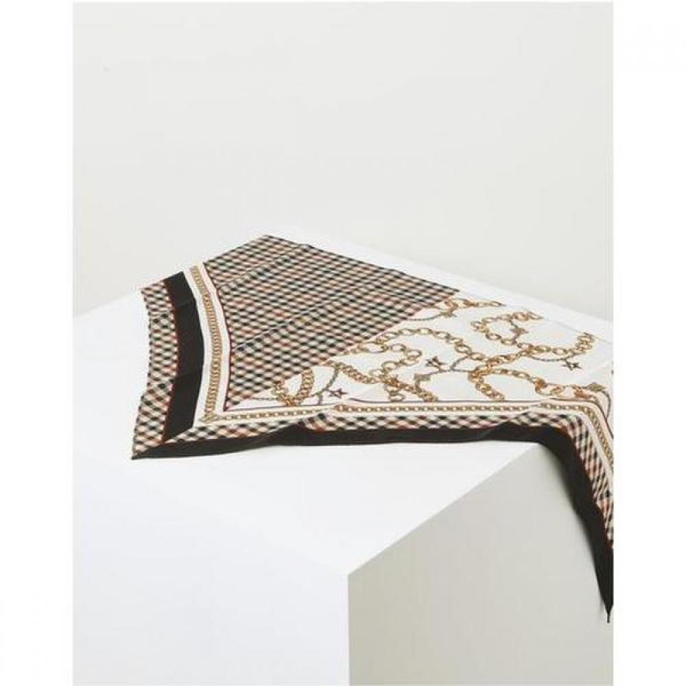 Dcsc3e824iv [daks Gift] [silk 100 ] Ivory Check Chain Petite Triangle Scarf   Ring Set